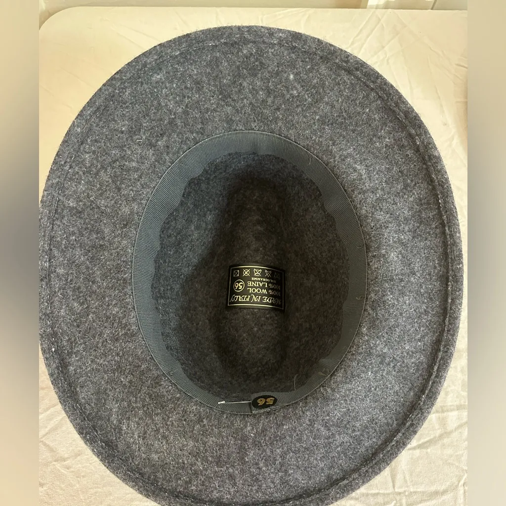 Vintage Italian Wool Fedora Hat Size 56 Gray Felt Wide Brim Leather Band Italy - Image 4