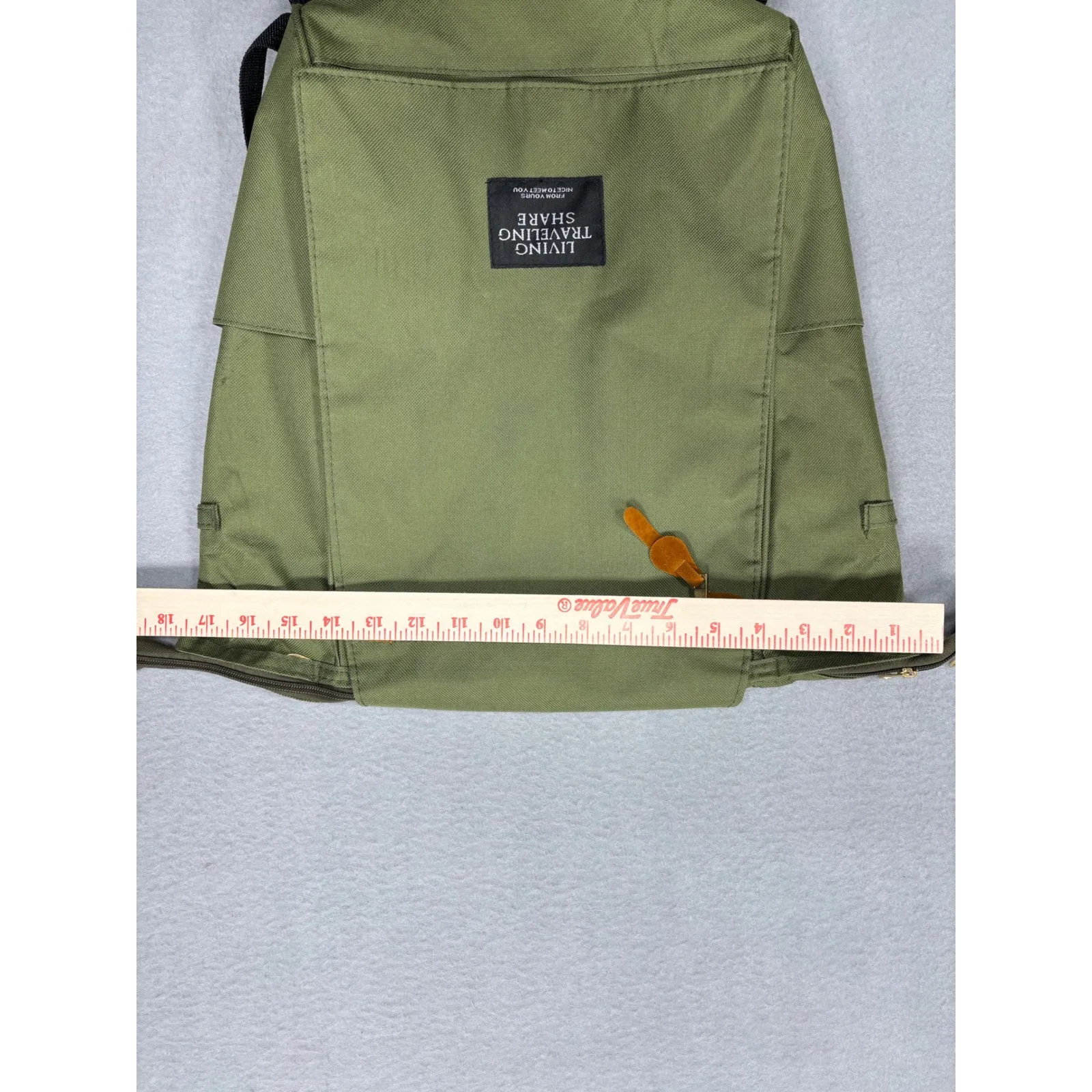 Living Traveling Share Green Canvas Backpack Bag Fold Over Top Zip Pockets - Image 14