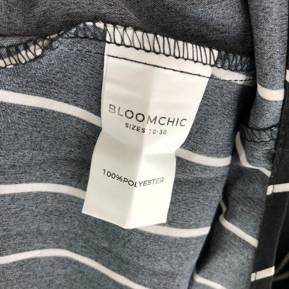 Bloomchic Striped Contrast V Neck Asymmetrical Hem 3/4 Sleeve Blouse Black 22-24 - Image 6