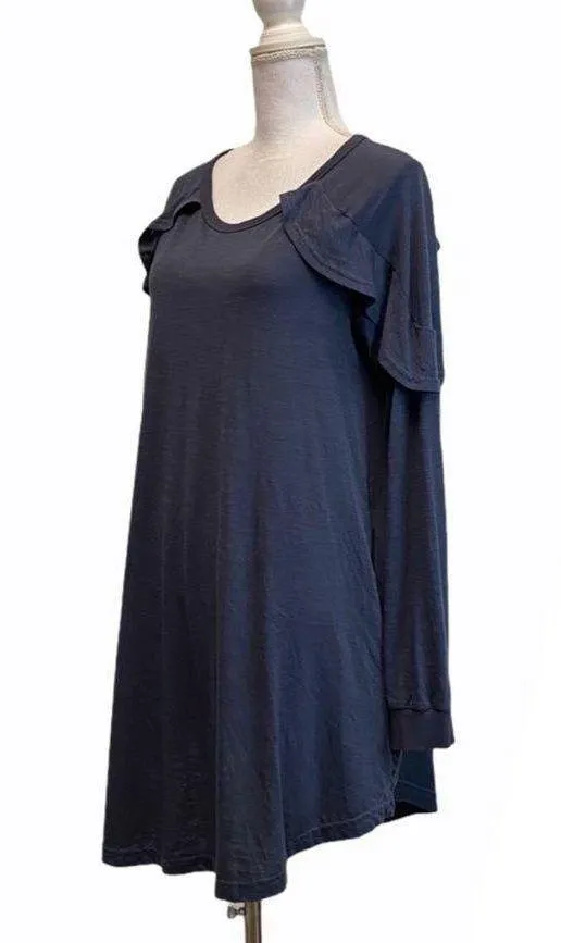 Women’s Large UMGEE Blue Ruffle Long Sleeve Pocket Longline Shirt Dress - Image 3