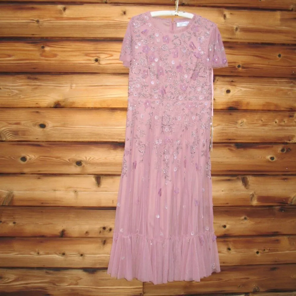 NWT Mac Duggal Embellished Illusion Cap Sleeve Column Gown Pink 2 - Image 6