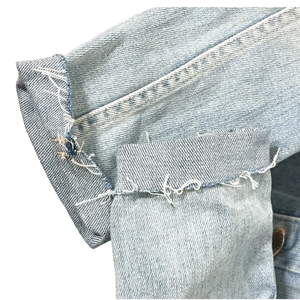 L’AGENCE Janelle Denim Jacket Women’s Large Light Wash Slim Fit Raw Hem - Image 6