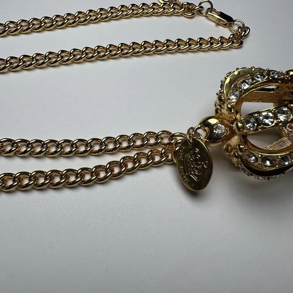 Tutti Frutti Rhinestone Royal Crown Pendant Gold Tone Chain Necklace Adjustable - Image 6