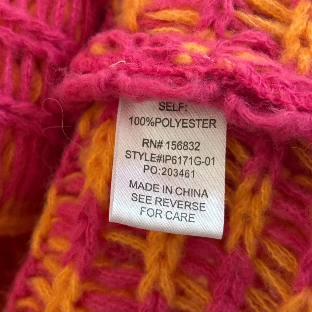 BiBi Oversized Checkered Cardigan Size Medium Pink Orange Boho - Image 10