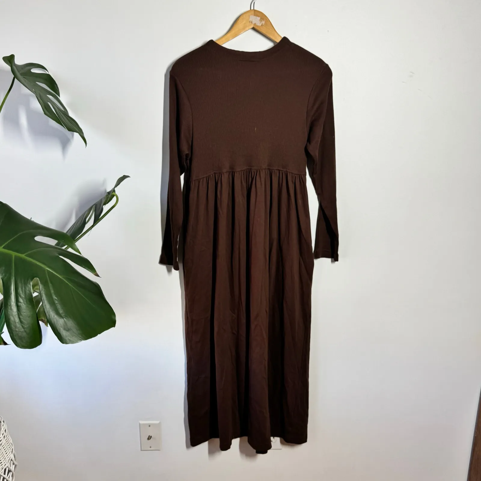 Erika 90s Tradwife Modest Full Button Up Shirt Dress Women M Brown Cottage Boho - Image 2