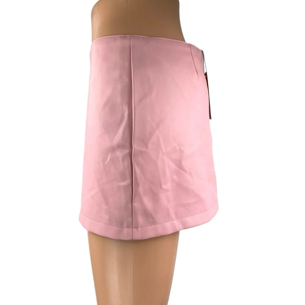 NEW Edikted Pink Low Waist Zip Faux Leather Vegan Straight Mini Skirt Size S - Image 2