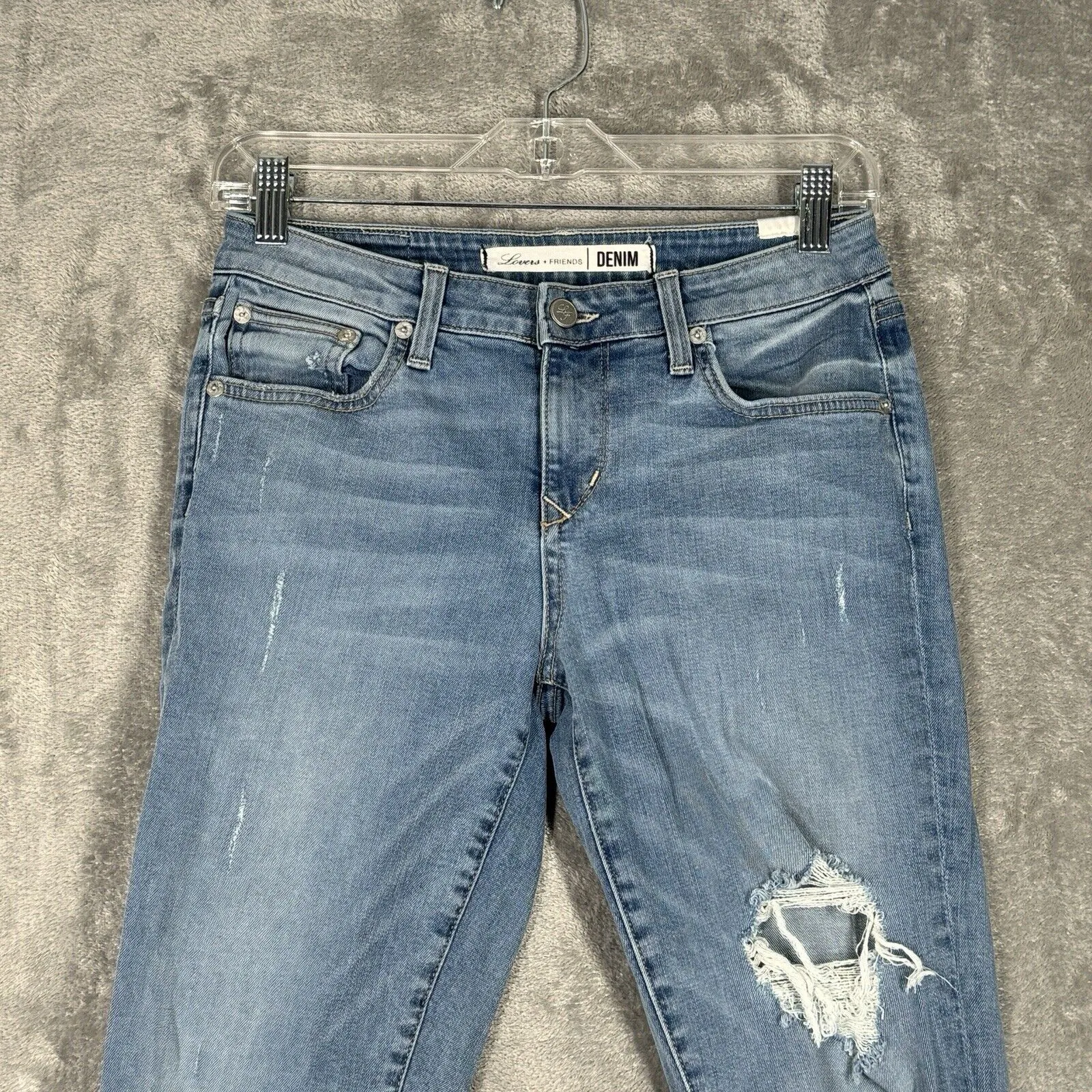 Lovers & Friends Jeans Women 4 27" Blue Ricky Skinny Distress Destroyed Thrashed - Image 4