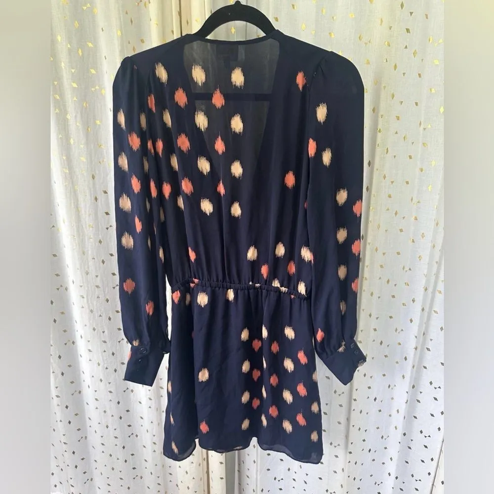 Parker 100% Silk Sheer Paint Brushstroke Polka Dot Surplice Elastic Waist Dress - Image 4