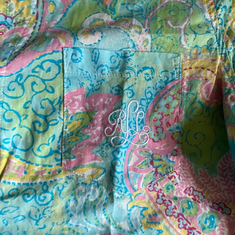 Lauren Ralph Lauren Paisley Print Button down short sleeve Pajama Top Large Blue - Image 6