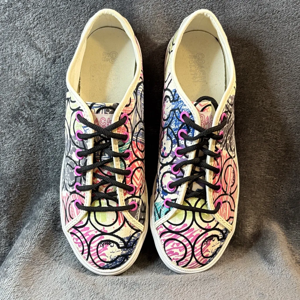 Coach Multicolor Graphic Sneakers with Black Laces Sz 9B - Image 2