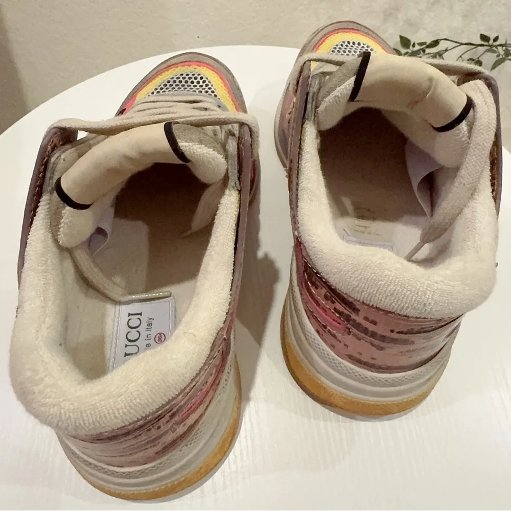 Authentic Gucci Ultrapace Pink Multi Leather Metallic Snake Print Sneaker 36.5 - Image 6