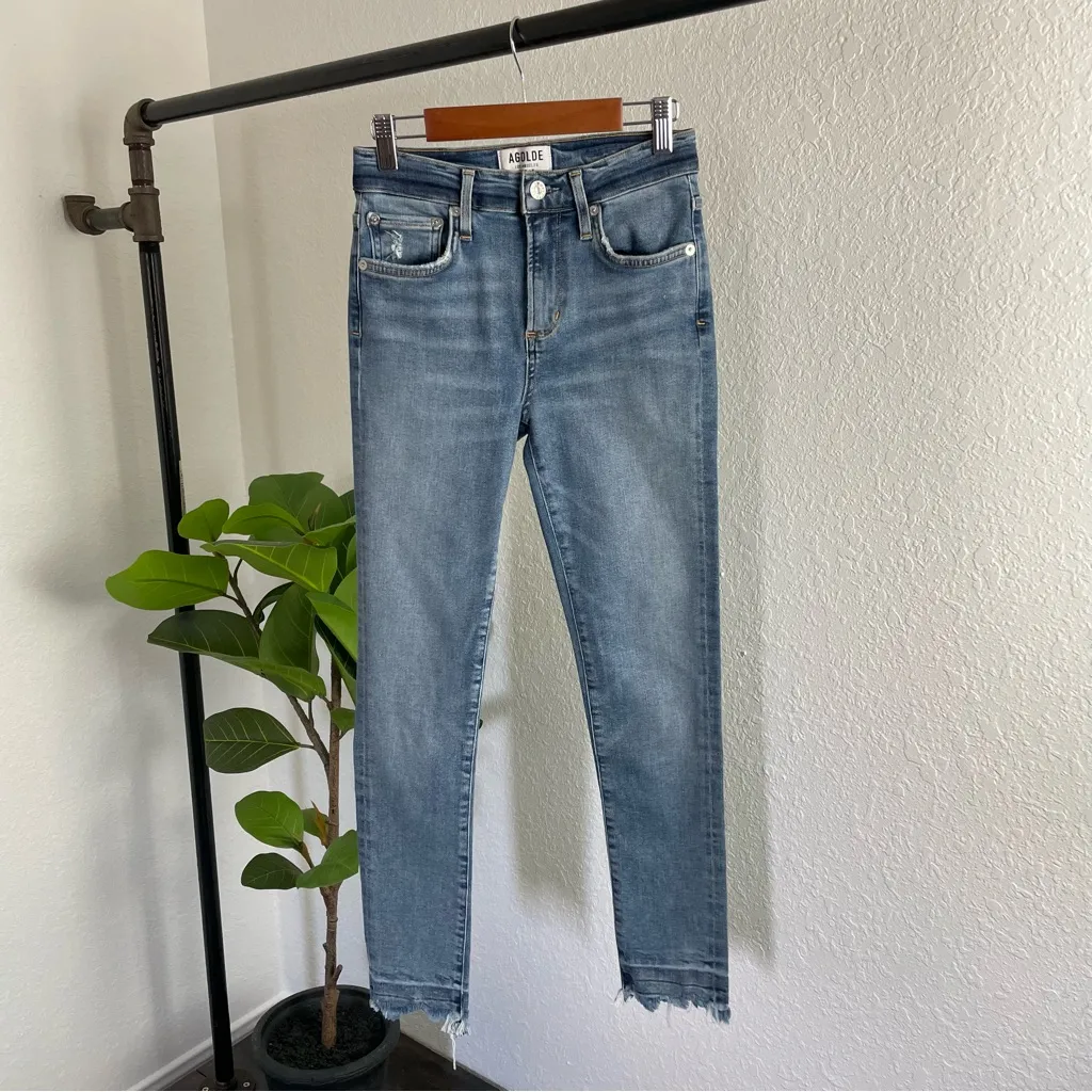 Agolde Sophie High-Rise Cropped Skinny Jeans with Chewed Hem Size 24 - Image 2