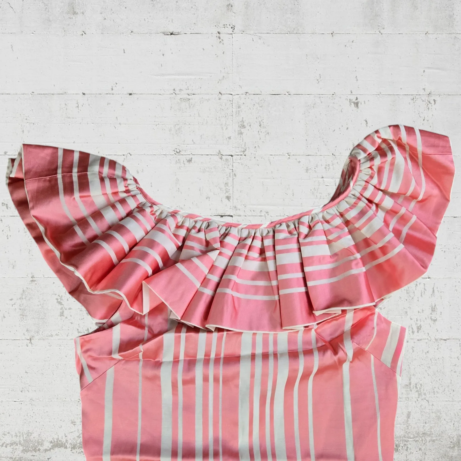 Trina Turk Pink White Striped Ruffle Neck Sleeveless Straight Mini Dress Size 10 - Image 3