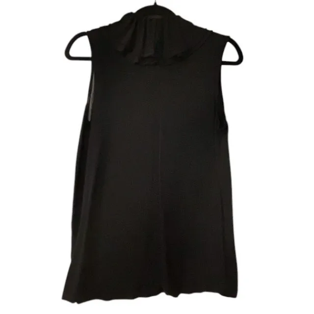 Banana Republic M Black Sleeveless Ruffle Blouse Sheer Whimsy Goth Witchy Allure - Image 2