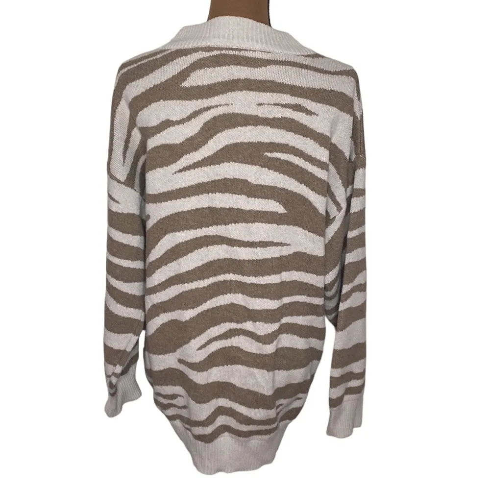 Varley Anthro Mayberry Zip wool blend longline cardigan in cobweb doe zebra sz S - Image 4