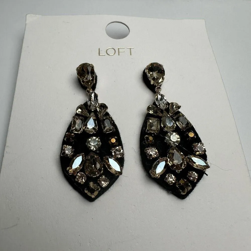 LOFT Multi Color Rhinestone & Black Felt Pierced Dangle Drop Earrings NWT $39 - Image 4