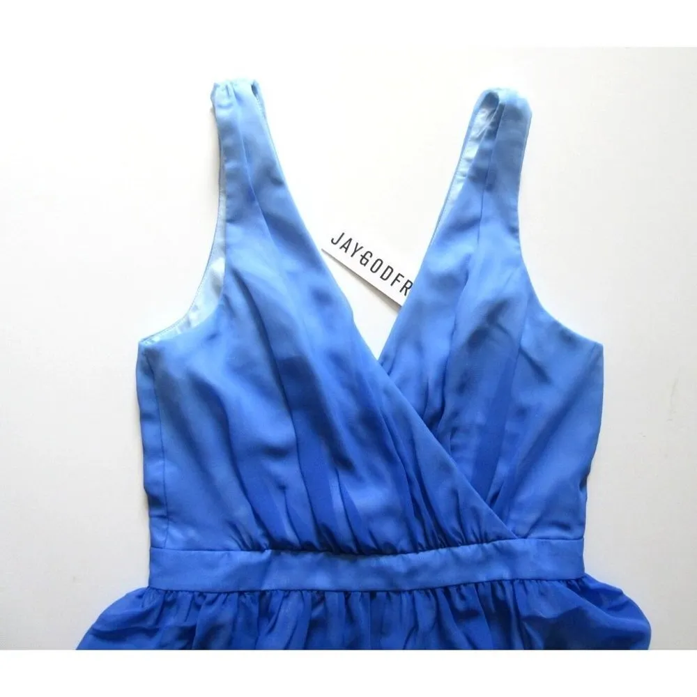 NWT Jay Godfrey Sinclair Blue Teal Ombre Chiffon Slit Front Maxi Dress Gown 8 - Image 3