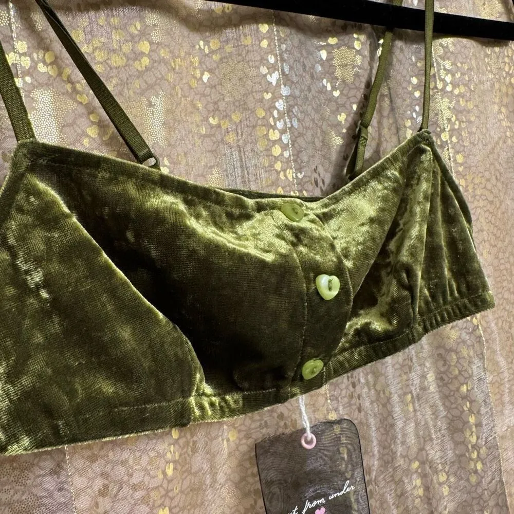 Urban Outfitters Only Hearts X Out From Under Velvet Heart-Button Bra Green XS/S - Image 3