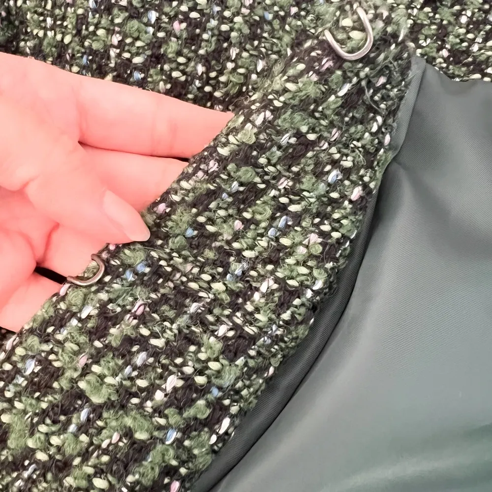 TALBOTS Collarless Long Sleeve Tweed Blazer Jacket Green Sz 6 - Image 7