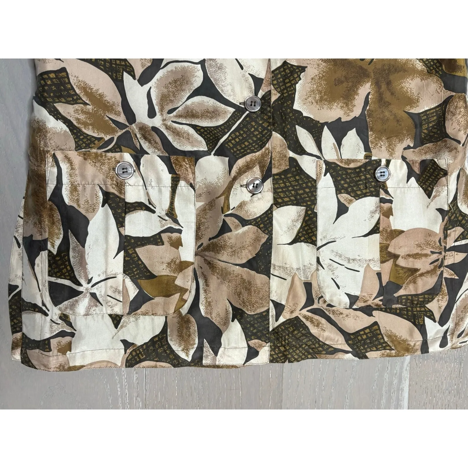 Vintage Bogari Silk Button Up Tunic Sz M Brown Floral Artsy Folk Hipster‎ 90's Size M - Image 4