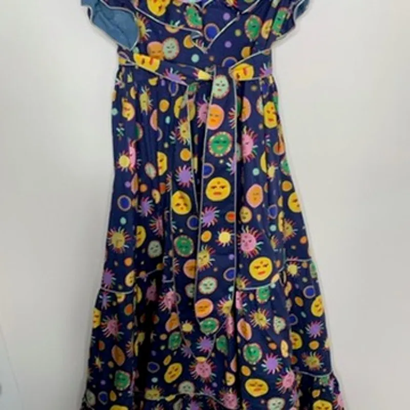 Celia B Atlas Dress Midi Navy Multi Womens New Size Medium Summer Belted Blue - Image 10