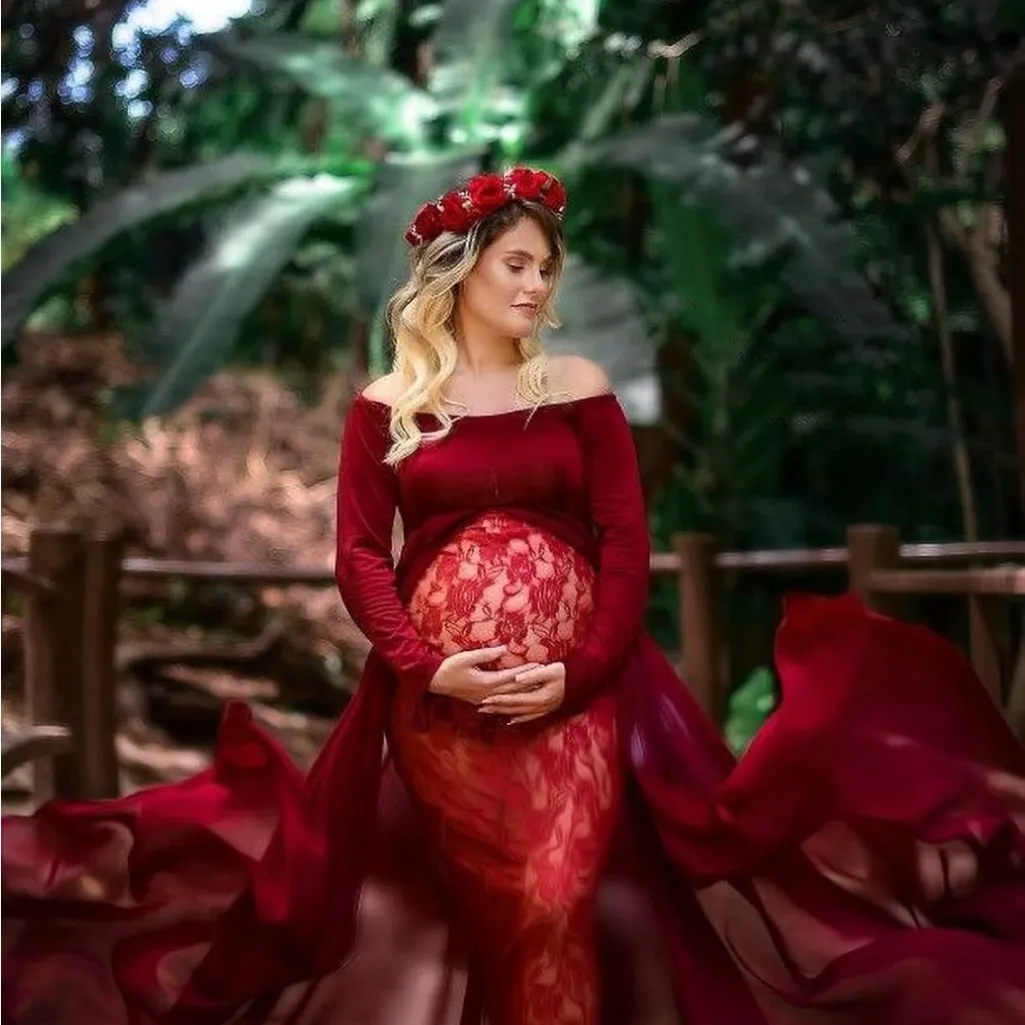 Elegant Red Maternity Dress Size L - Image 3