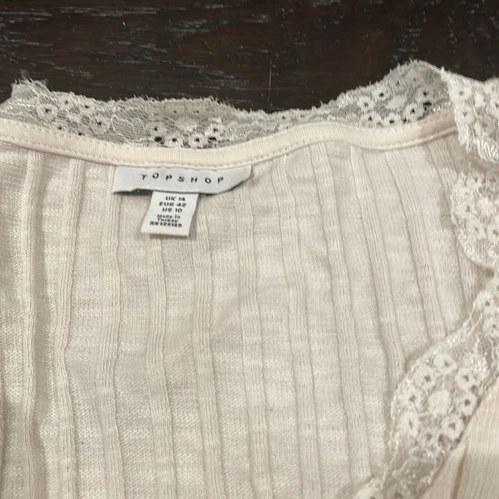 NWOT Topshop lace trim detail long sleeve knit ribbed top cream us 10 - Image 2