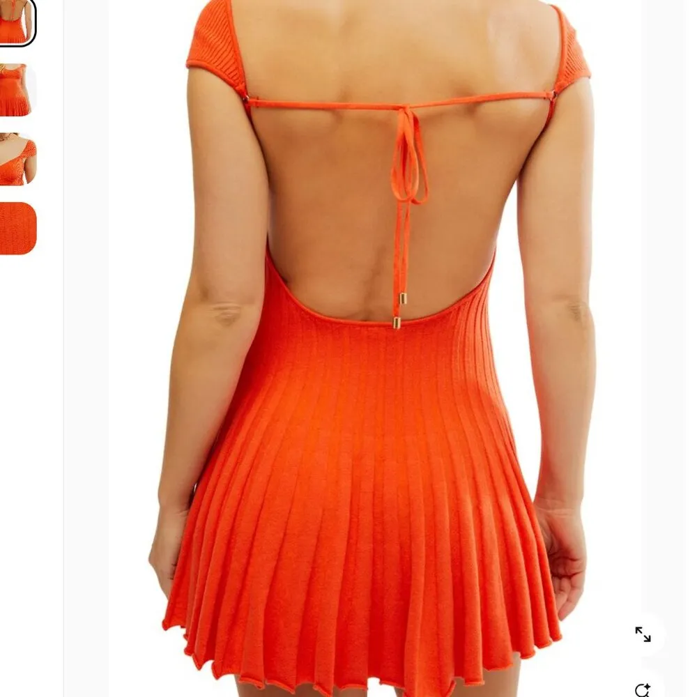 New Free People Cherie Tie Back Knit Mini Dress Size Medium Orange Red - Image 4