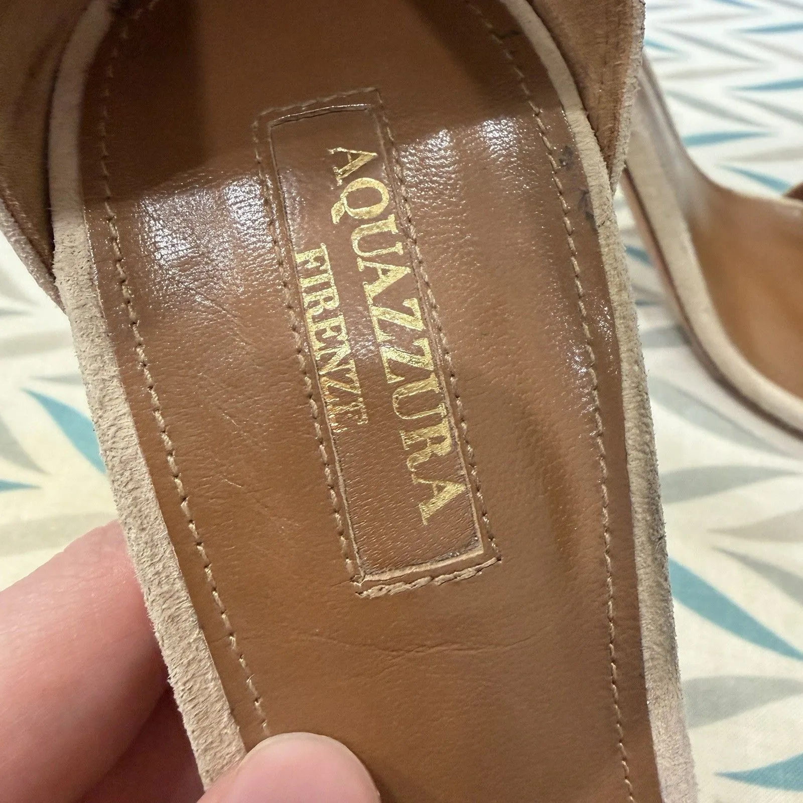 Aquazzura Spin Me Around 105 Nude Suede Lame Heels Size 38.5 - Image 2