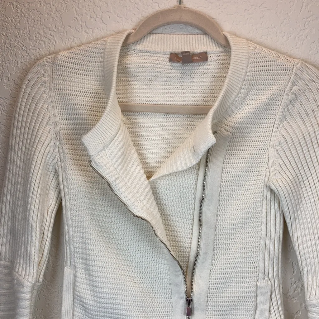 Banana Republic Cream Moto Style Zip Up Long Sleeve Sweater A135 - Image 6
