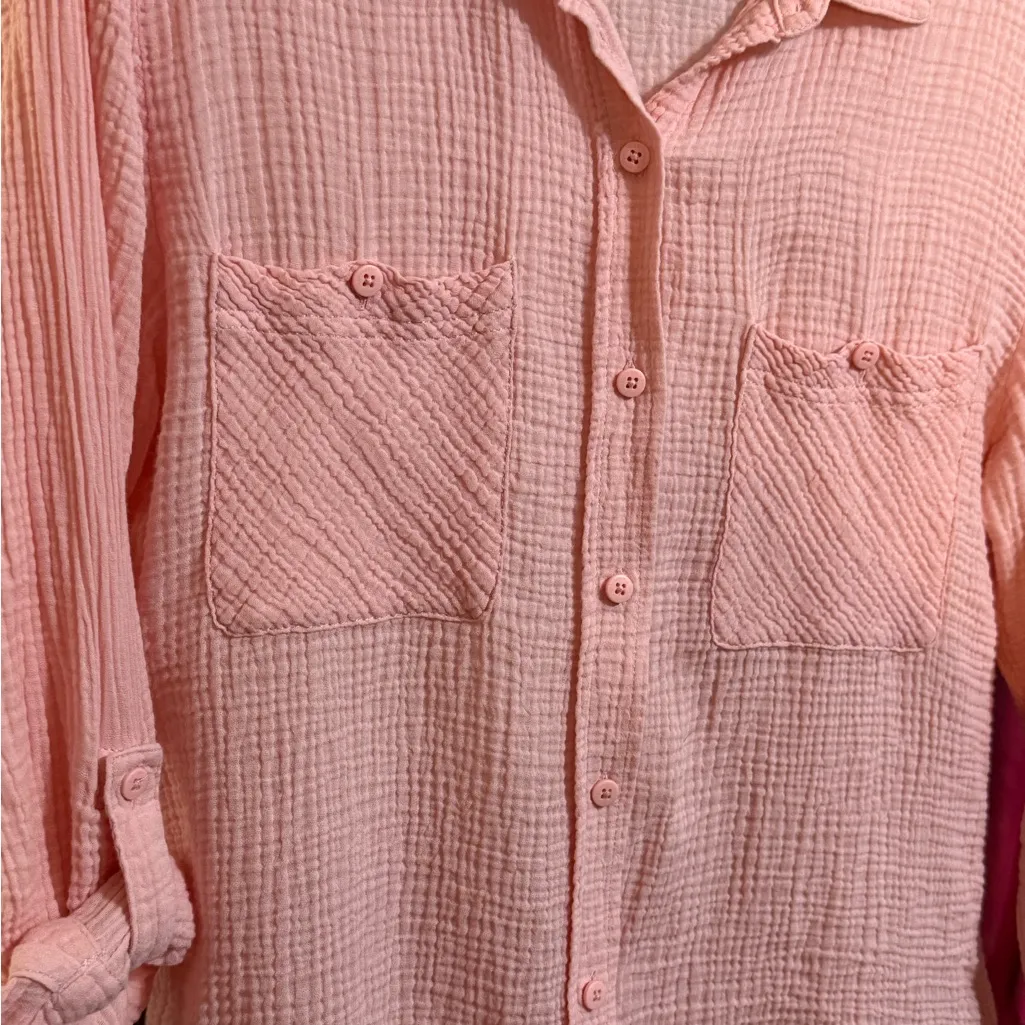 Sanctuary Womens Pink Boyfriend Long Sleeve Button Up Shirt sz M - Image 10