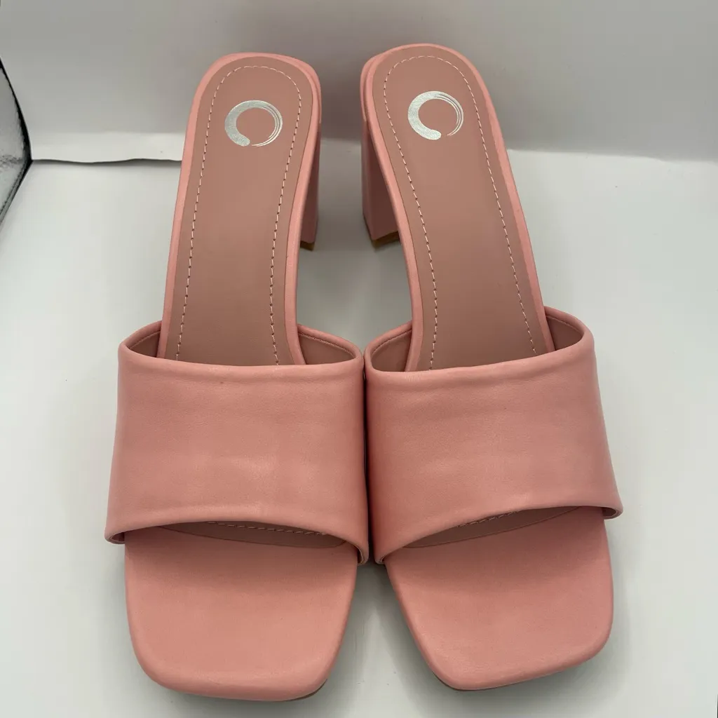 Journee Collection vegan leather pink block heel sandals women’s Size 12 - Image 3