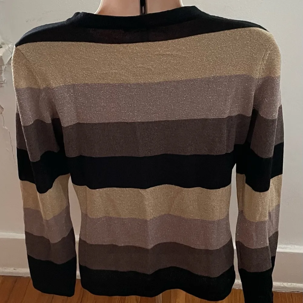 Planet striped lurex gold black pink round neck long sleeve sweater, size S - Image 3