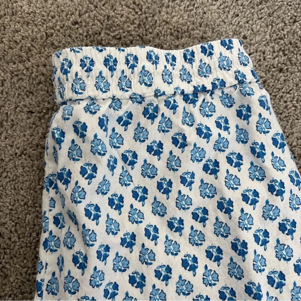 J. Crew Women's Linen Blue White Floral Elastic Waistband Pants Size 6 - Image 3