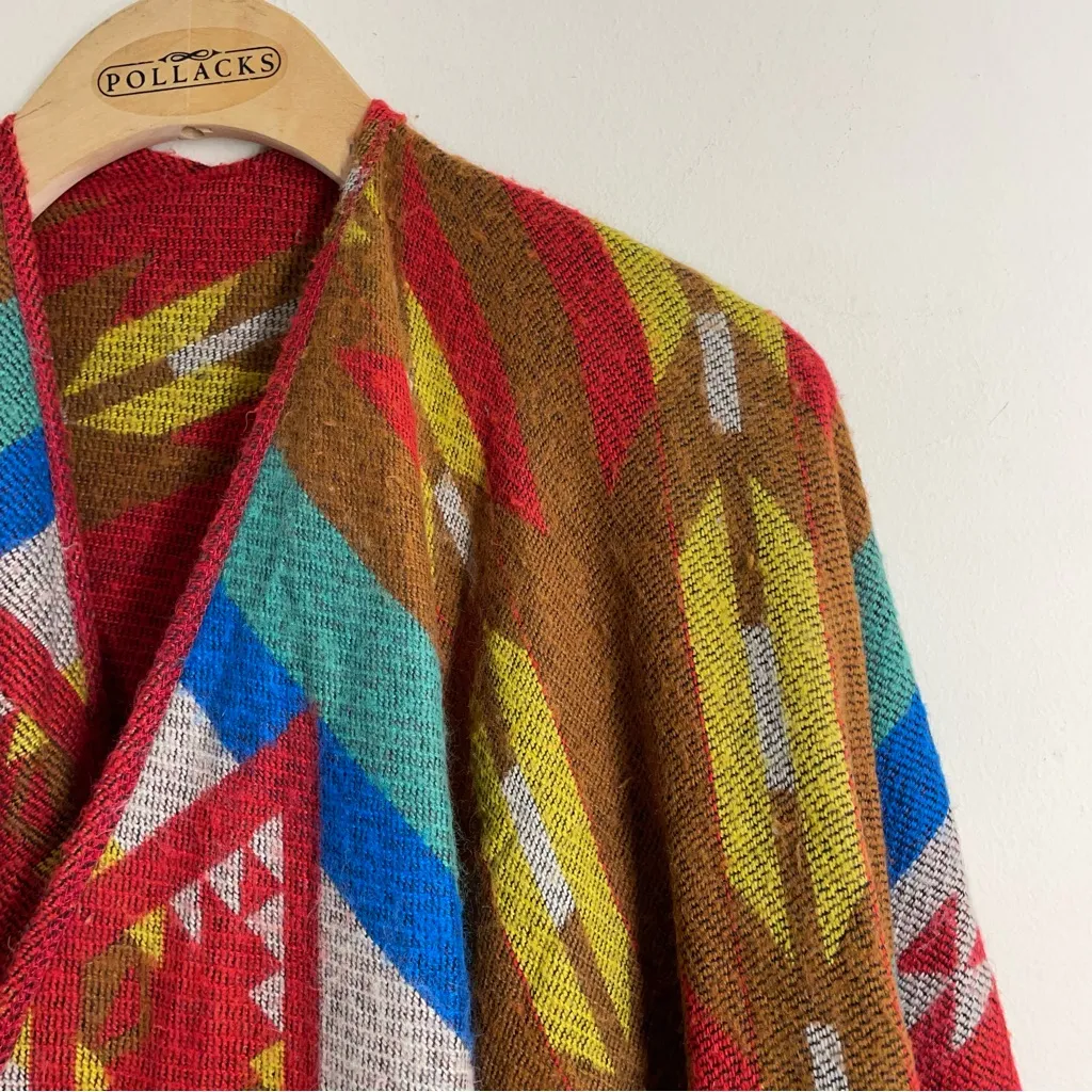 Southwestern Woven Poncho Wrap Shawl Fringe Aztec Geometric Boho - Merona - Image 3