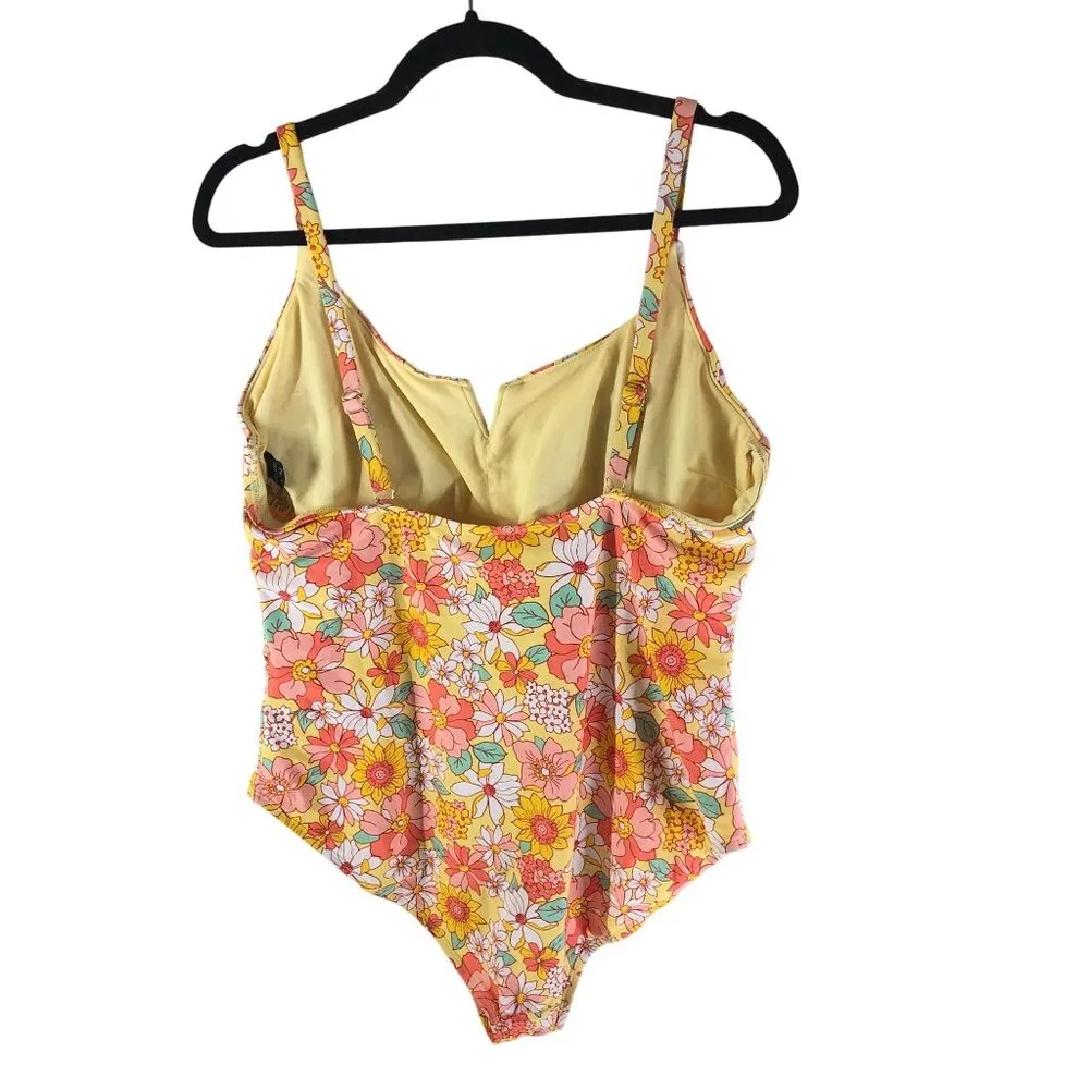 Alure by IMG One Piece Swimsuit V Neck Removable Cups Floral Orange Yellow 2X - Image 2