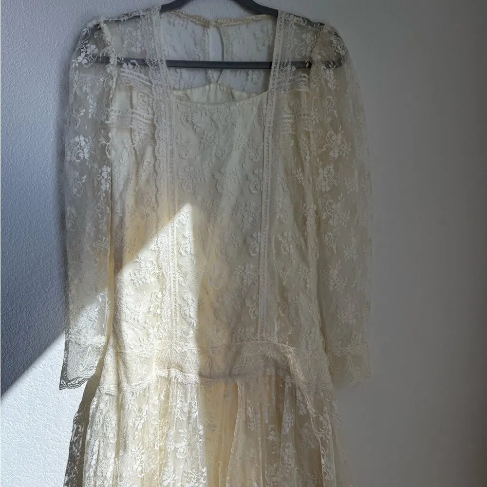Vintage Jessica McClintock Cream One Shoulder Gown - Image 4