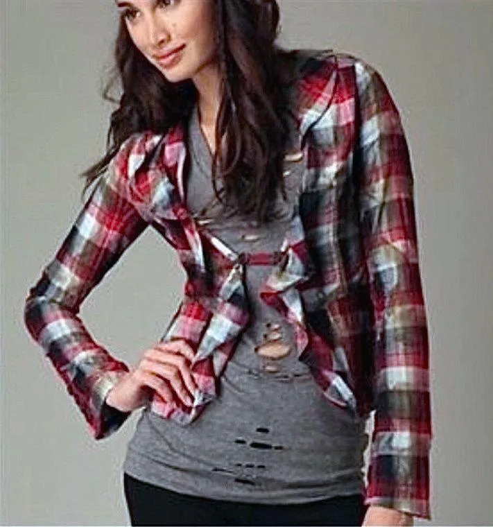 Free People Liberty Ruffled Plaid Blazer - Image 2