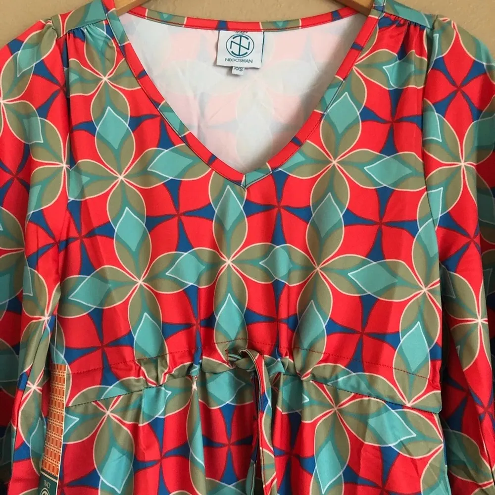 NEW Tracy Negoshian Coverup Felicity Fringed Sleeves Oversized Dress Geometric - Image 3