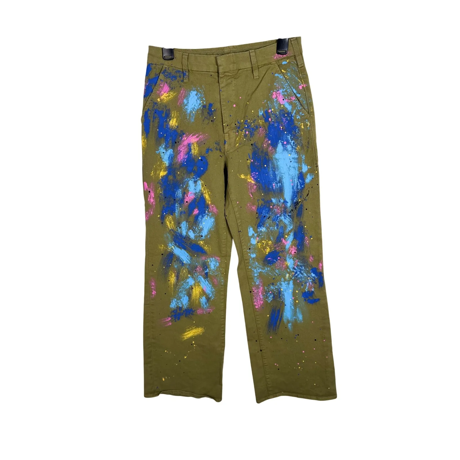 MOTHER Paint Splatter Wide Leg Pants Olive Green Women's‎ Size 28 - Image 4