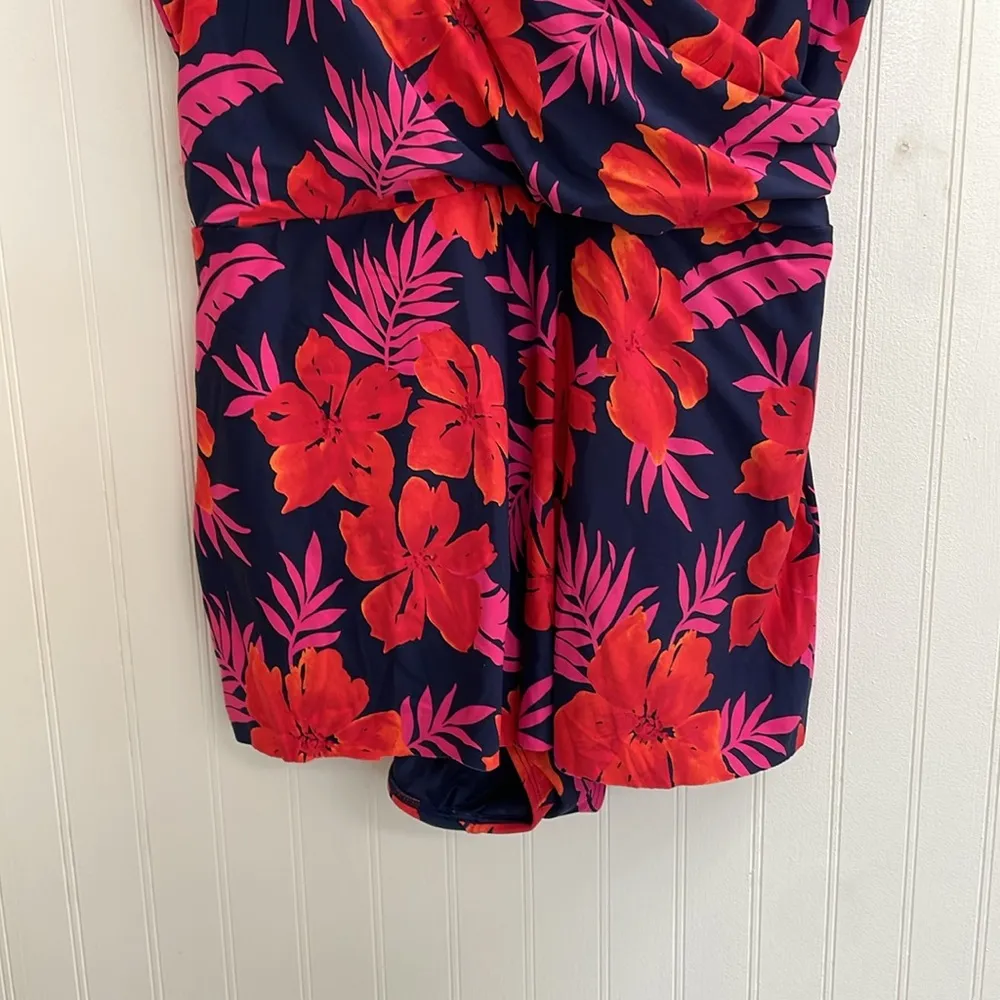 LANDS END Tummy Control Surplice Wrap Swim Dress One Piece Swimsuit Size 18 Blue - Image 6