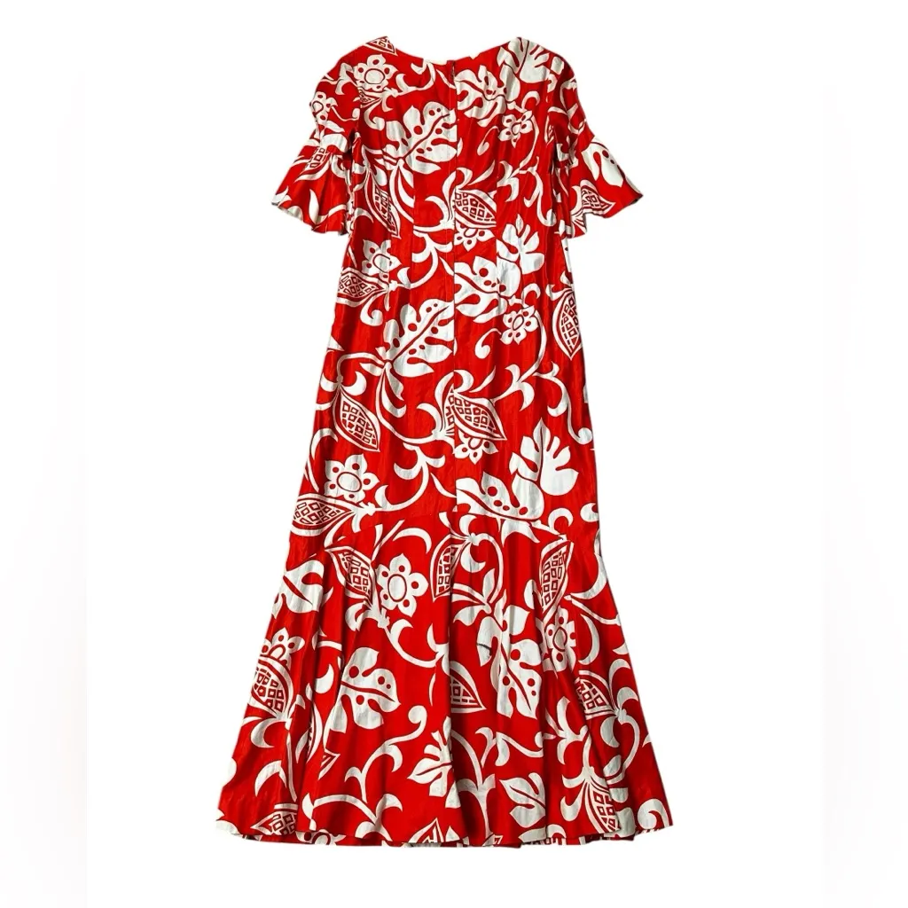 Alice Of California Vintage 60s Hawaiian Floral Maxi Dress Luau Orange Size 16 - Image 12