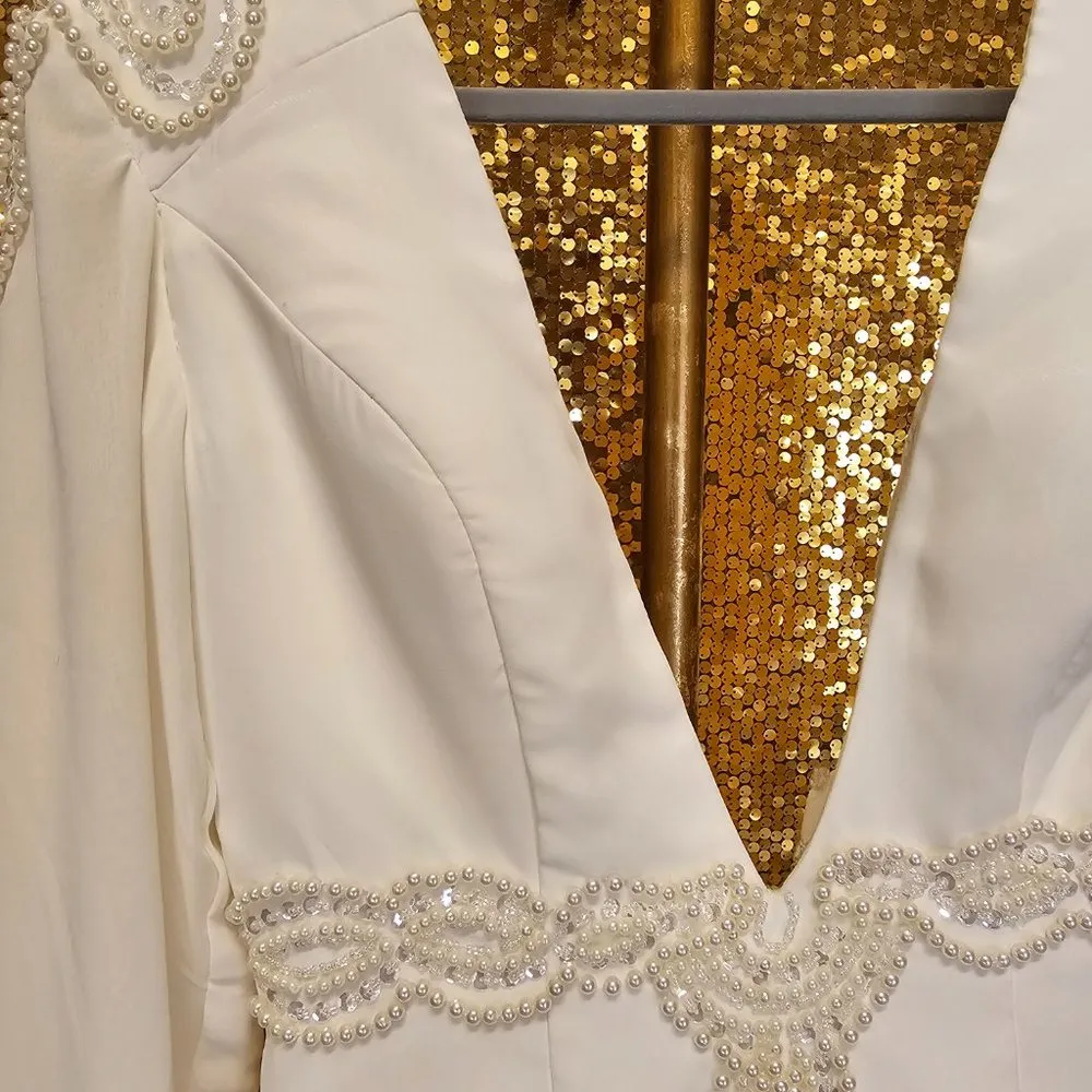 Beaded and Pearl Wedding Dress White Size 2 - Image 4