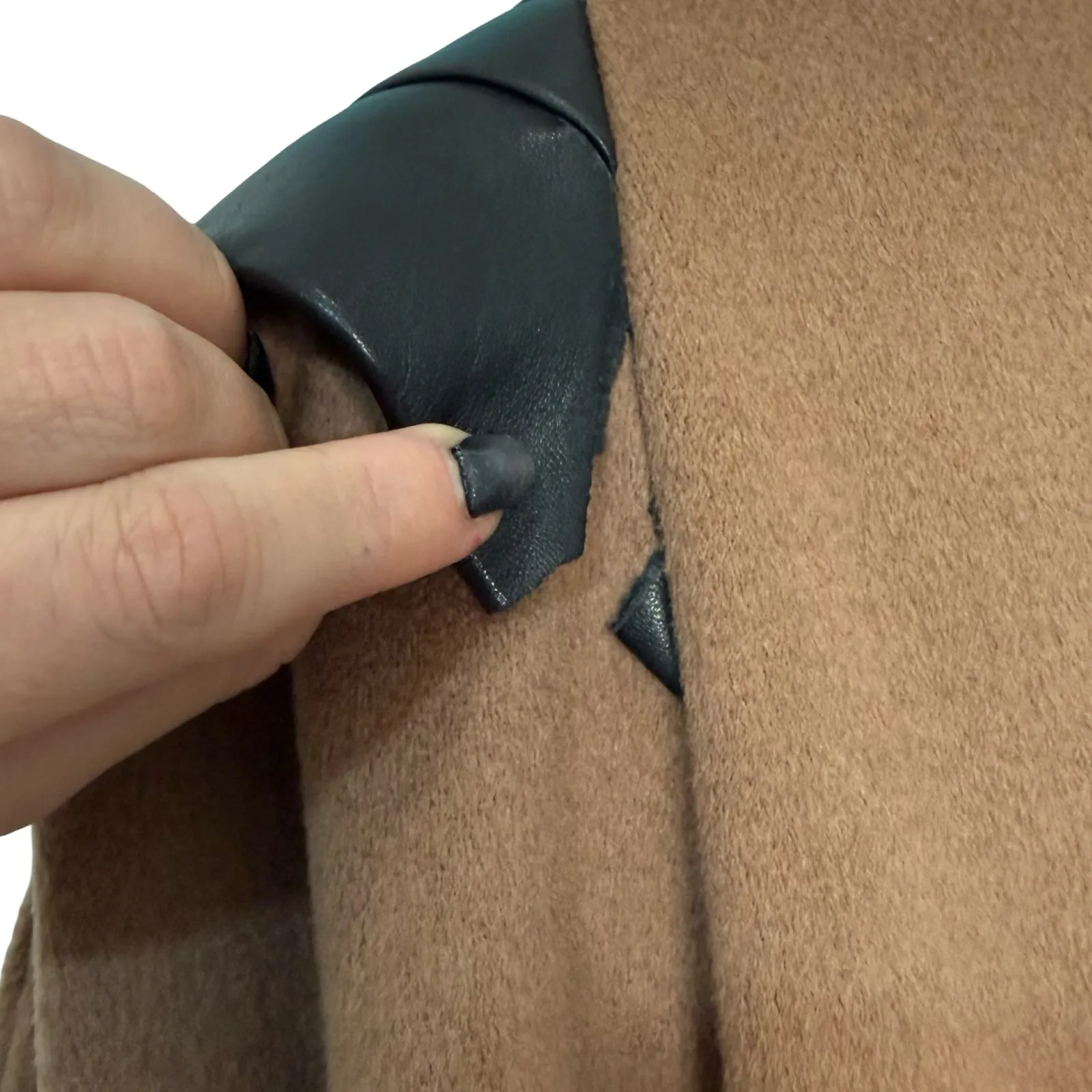 Vintage 80s Brown Double Breasted Leather Black Accents Long Wool Peacoat size L Size L - Image 8