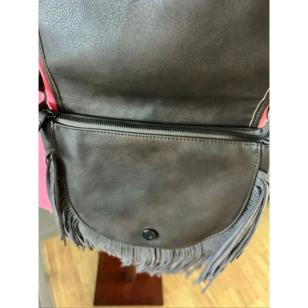 Brown fringe faux leather crossbody bag - Image 3