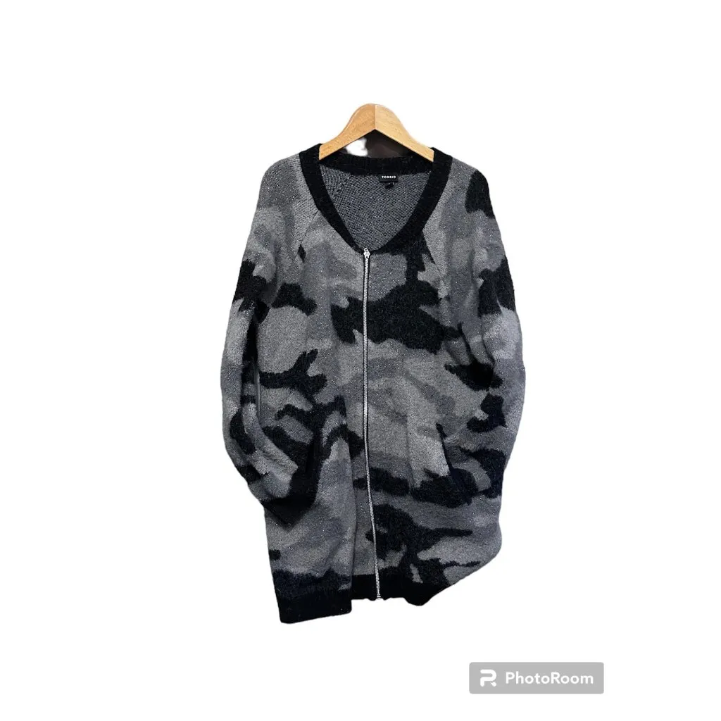 Torrid  Camo Print Open-Front Cardigan Sweater Size 2 black gray - Image 2