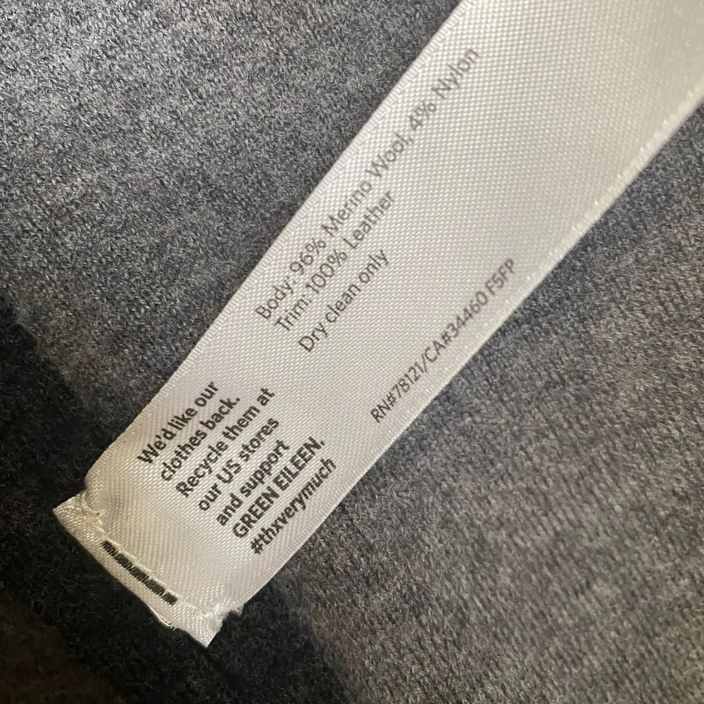 Eileen Fisher Felted Merino Wool Snap Front Cape With 100% Leather Trim Sz S/M - Image 6