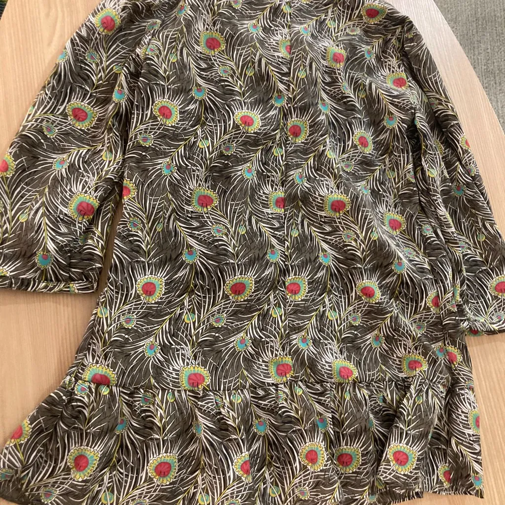 Liberty of London for Target Peacock Feather Print Blouse XS Xtra Small Tie Gray - Image 3