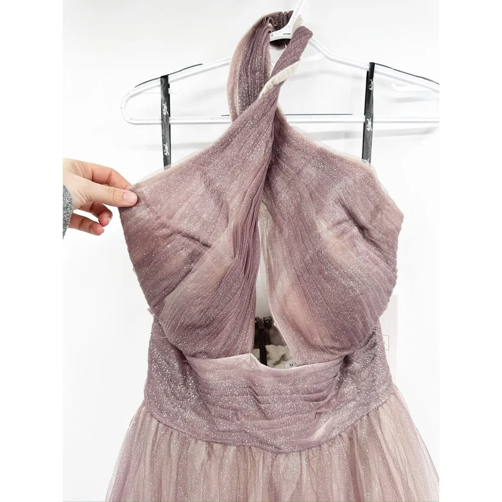 Mac Duggal 20376 Charcoal Ombre Glitter Halter Neck Ballgown Size 6 NEW - Image 5