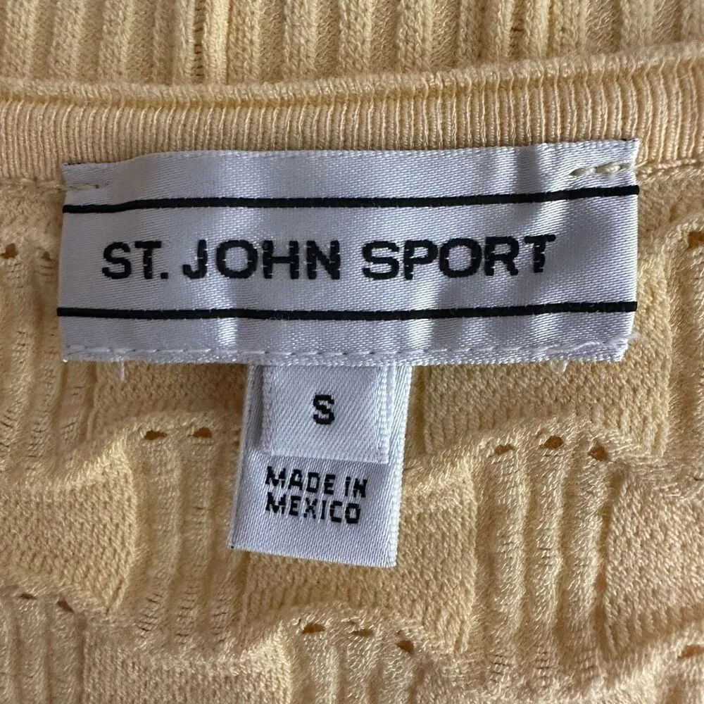 St John Sport Short Sleeve Yellow Woven Sweater Top Size Small - Image 3